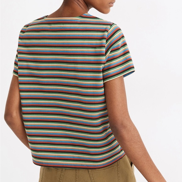 NEW Madewell Luxe Sz XXS Boxy Crop Tee Top In Mathis Stripe - Picture 4 of 6